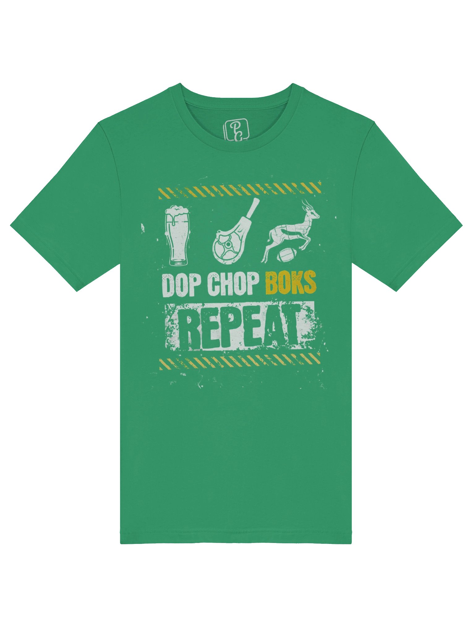 Plain Gedagtes | “DOP, CHOP, BOKS, REPEAT” Springbok Fan T-Shirt | Saffa Expat Gift & Afrikaans Slang Apparel product image (5)