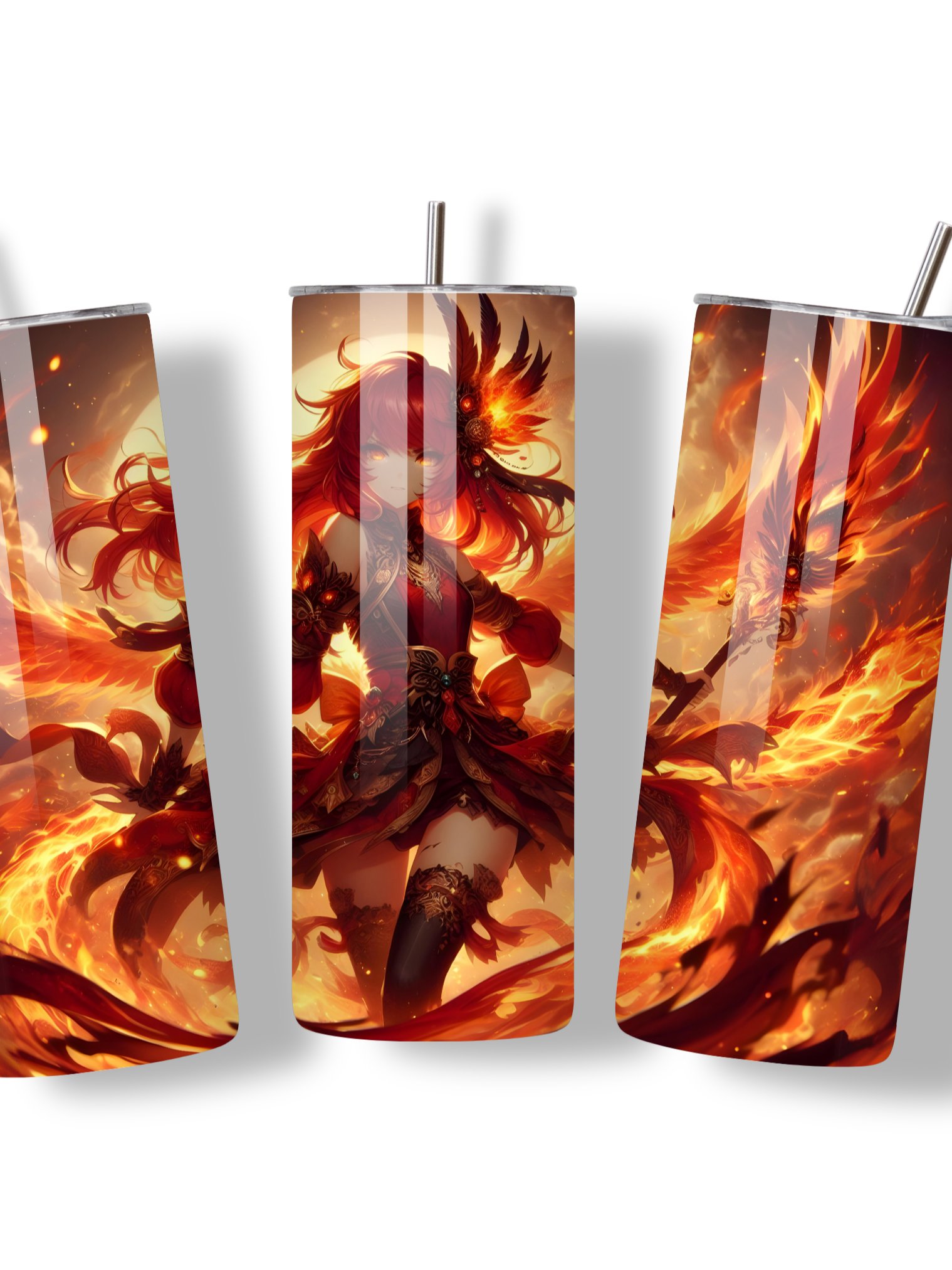 Elemental Anime Girl 20oz Skinny Tumblers with Metal Straws – Fire, Water, Earth, and Wind Designs – Double-Walled Insulated Stainless Steel Tumbler, Gift for Anime Fans and Nature Lovers (Fire) product image (3)