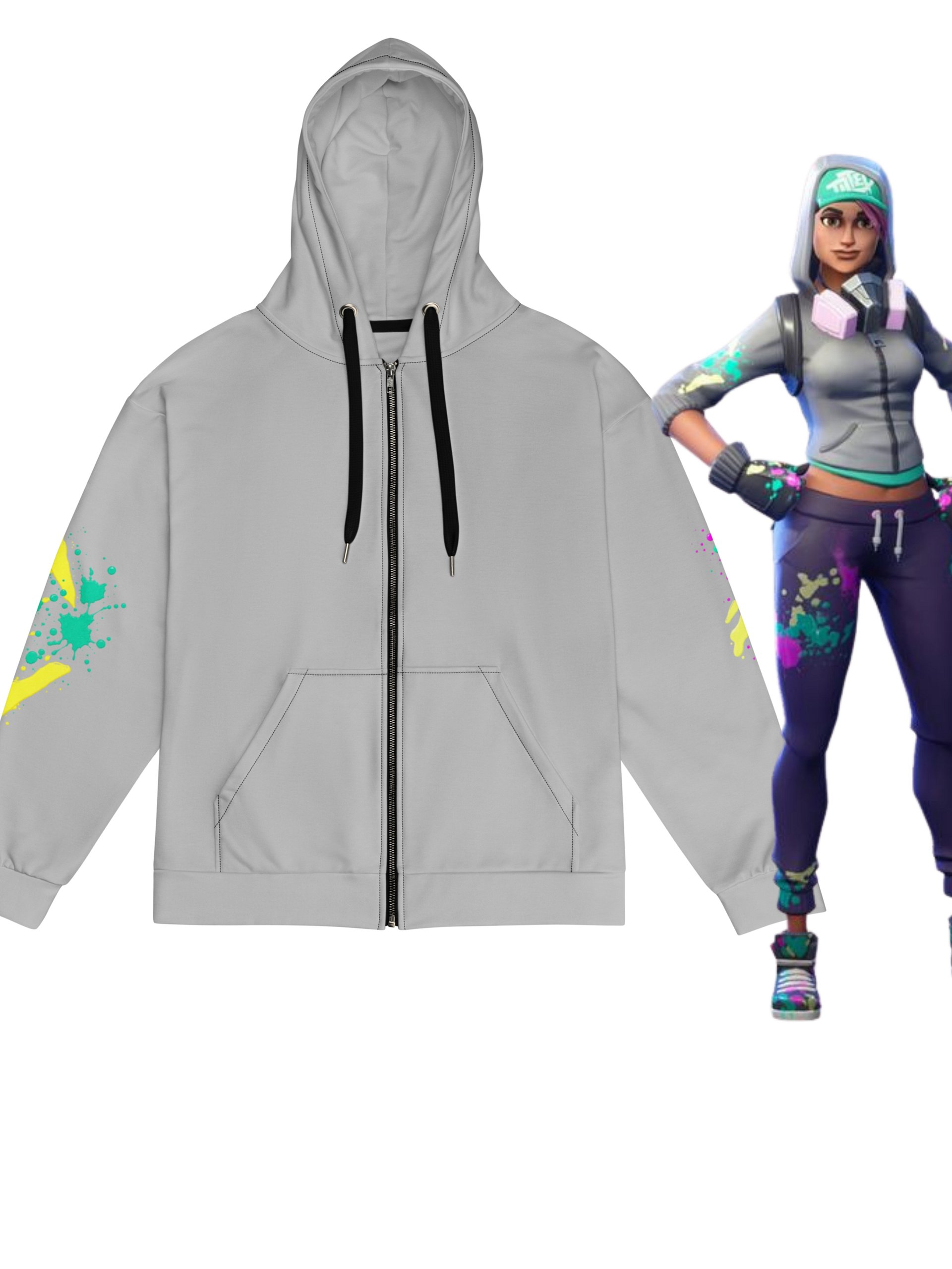 Fortnite Teknique Paint Splatter Grey Zip Hoodie product image (1)
