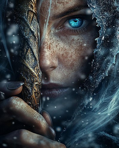 Beneath frost’s hush, a story awakens. 

She peers from behind her jeweled veil, blue eyes bright as glacial rivers, freckles...