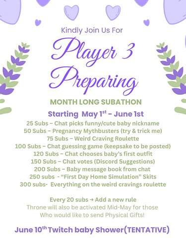 🎮💜 PLAYER 3 IS LOADING… 💜🎮

It’s officially happening — we’re celebrating our little Player 3 with a MONTH-LONG SUBATHON and ...