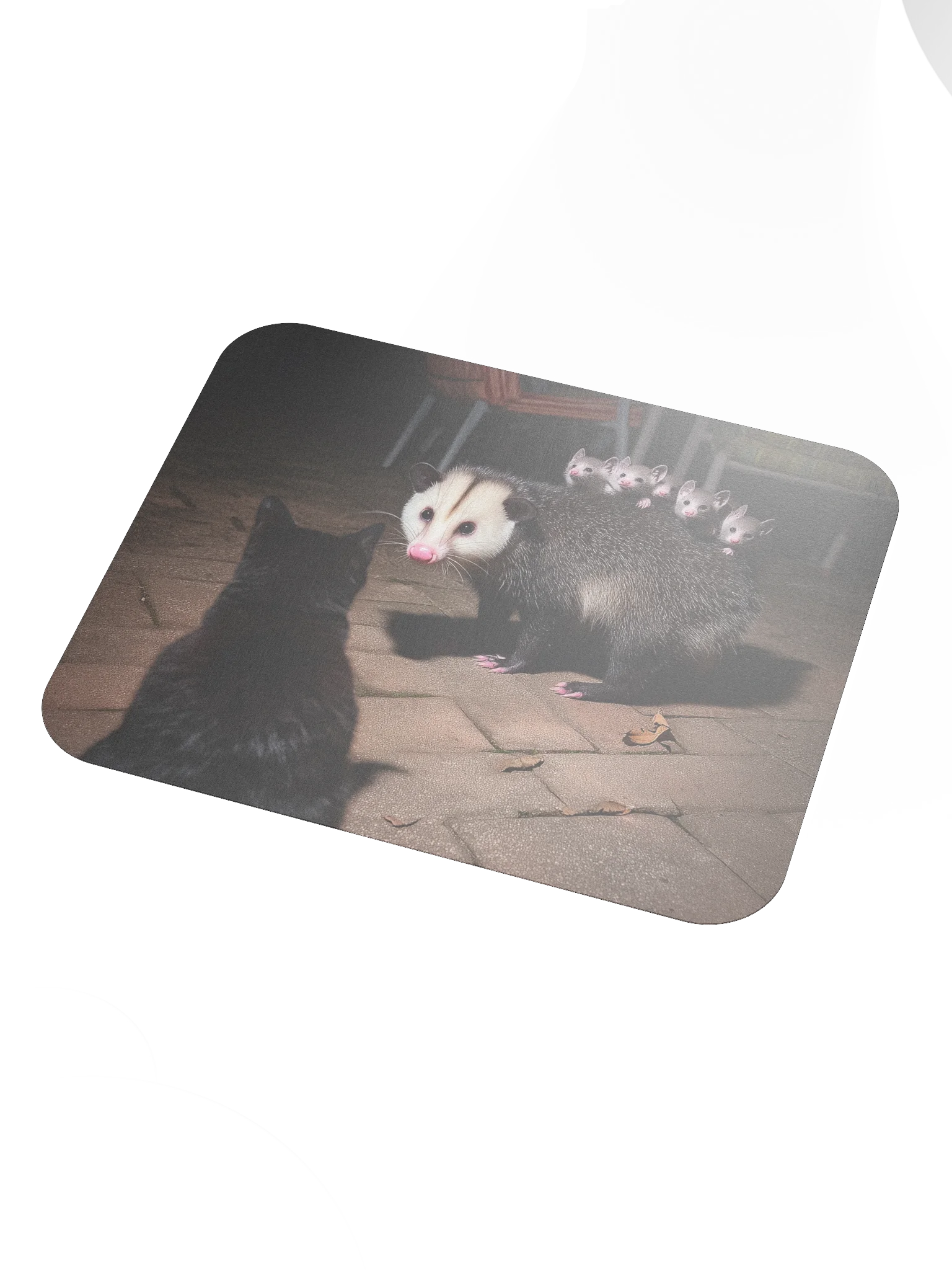 Cat meets opossum family Mouse Pad product image (3)