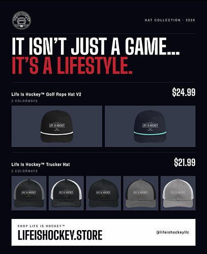 Life Is Hockey™ hats
for on and off the rink.

Golf rope hats and trucker hats
available in multiple colorways.

Shop the col...