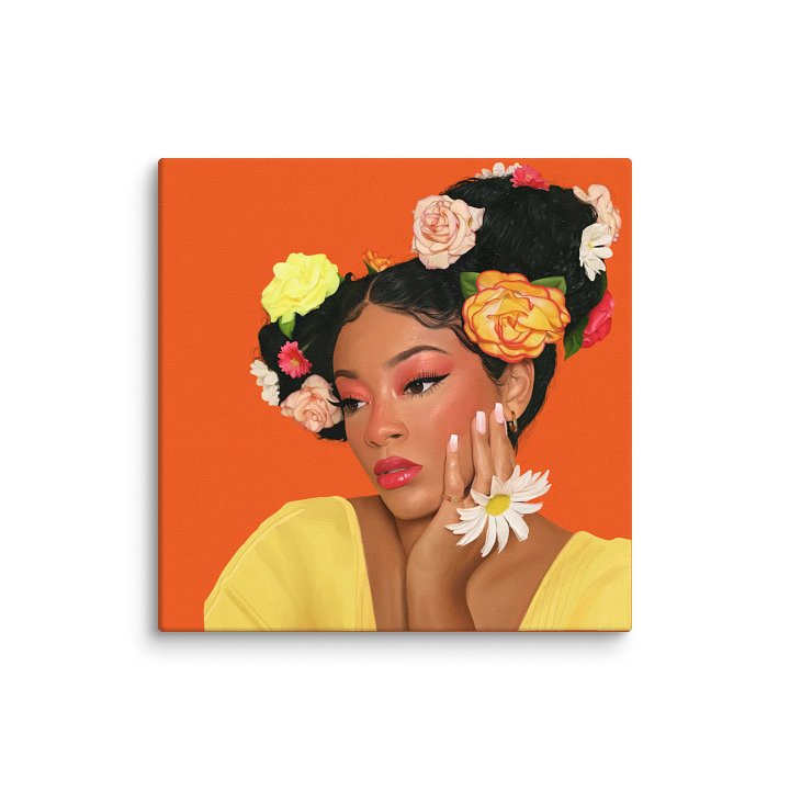 Lady in Bloom Canvas – Floral Digital Art of Woman of Color in Spring product image (2)