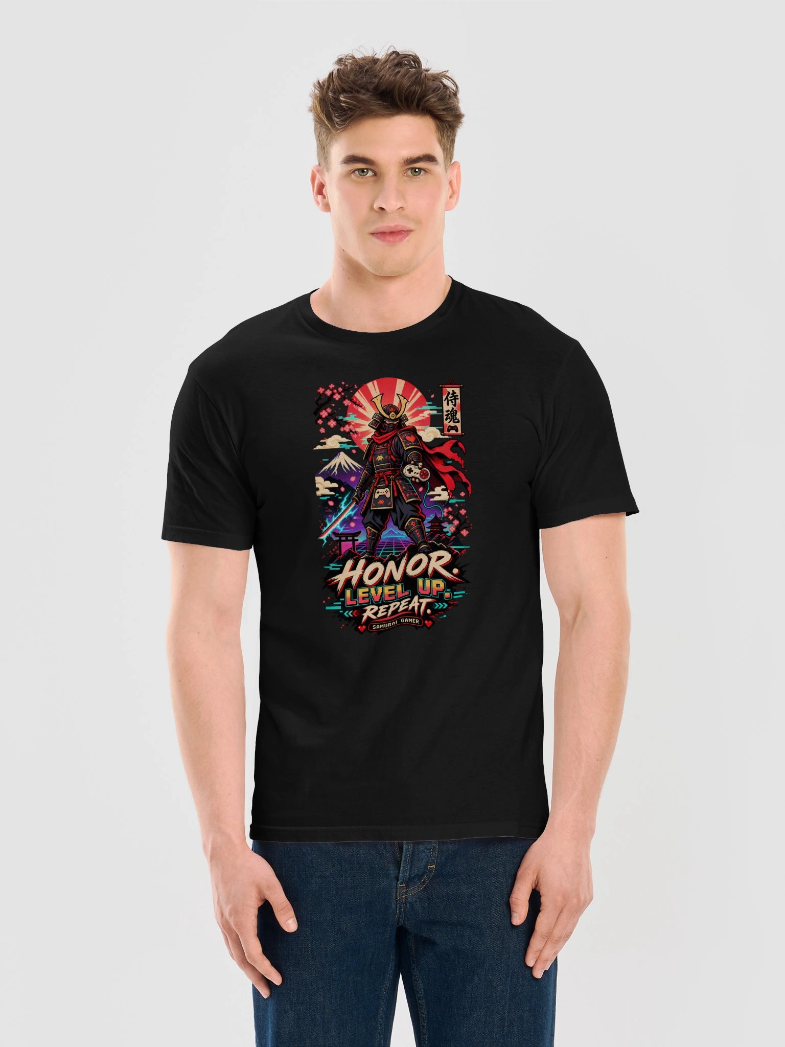 Honor. Level Up. Repeat Samurai Gamer Tee product image (2)
