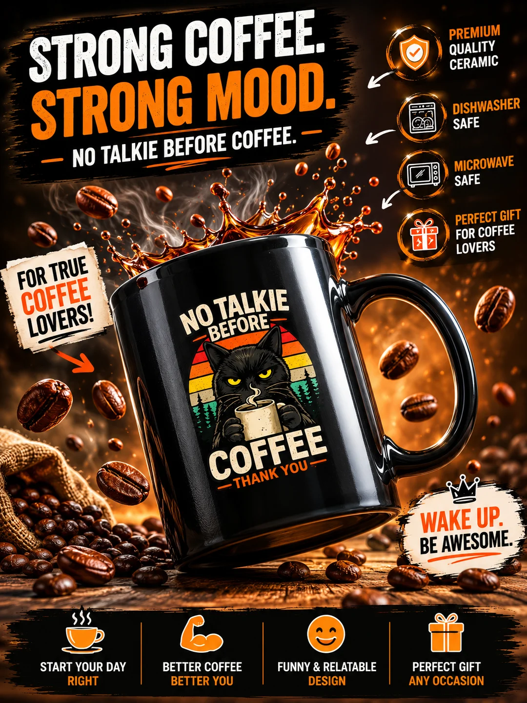 No Talike Before Coffee – Funny Cat Mug (Best Seller) product image (1)