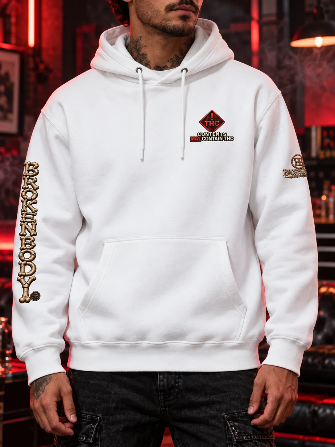 THC Hoodie — Contents May Contain THC™ Cracked Warning Hoodie | Broken Body™ product image (2)