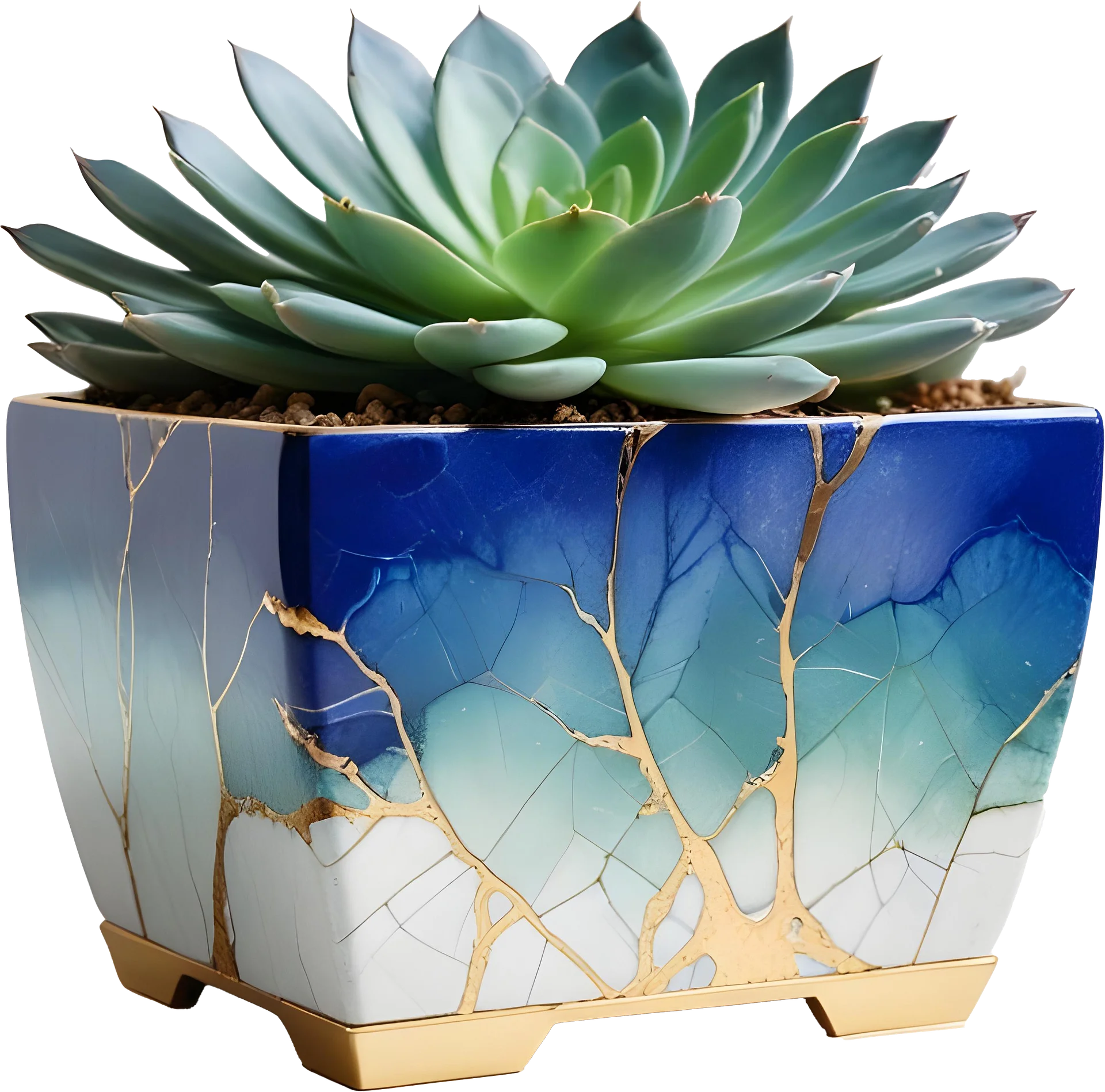 Kintsugi Elegance – Blue and White Ceramic Pot PNG product image (1)