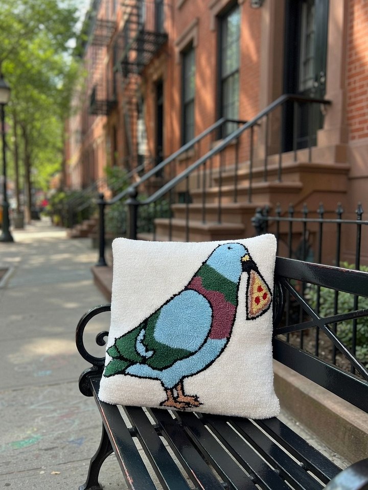 NYC Pizza Pigeon Throw Pillow – 14x14" | Funny NYC Hand-Hooked Sherpa Pillow product image (2)