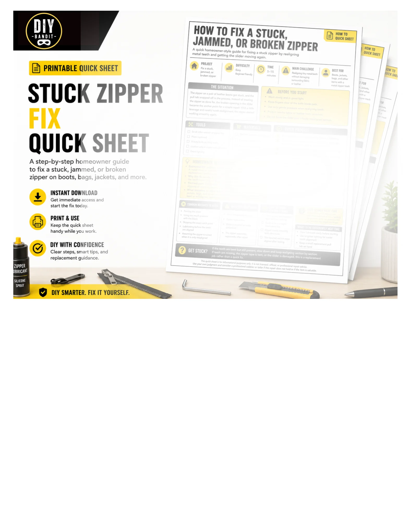 How to Fix a Jammed or Broken Zipper: Quick Sheet product image (1)
