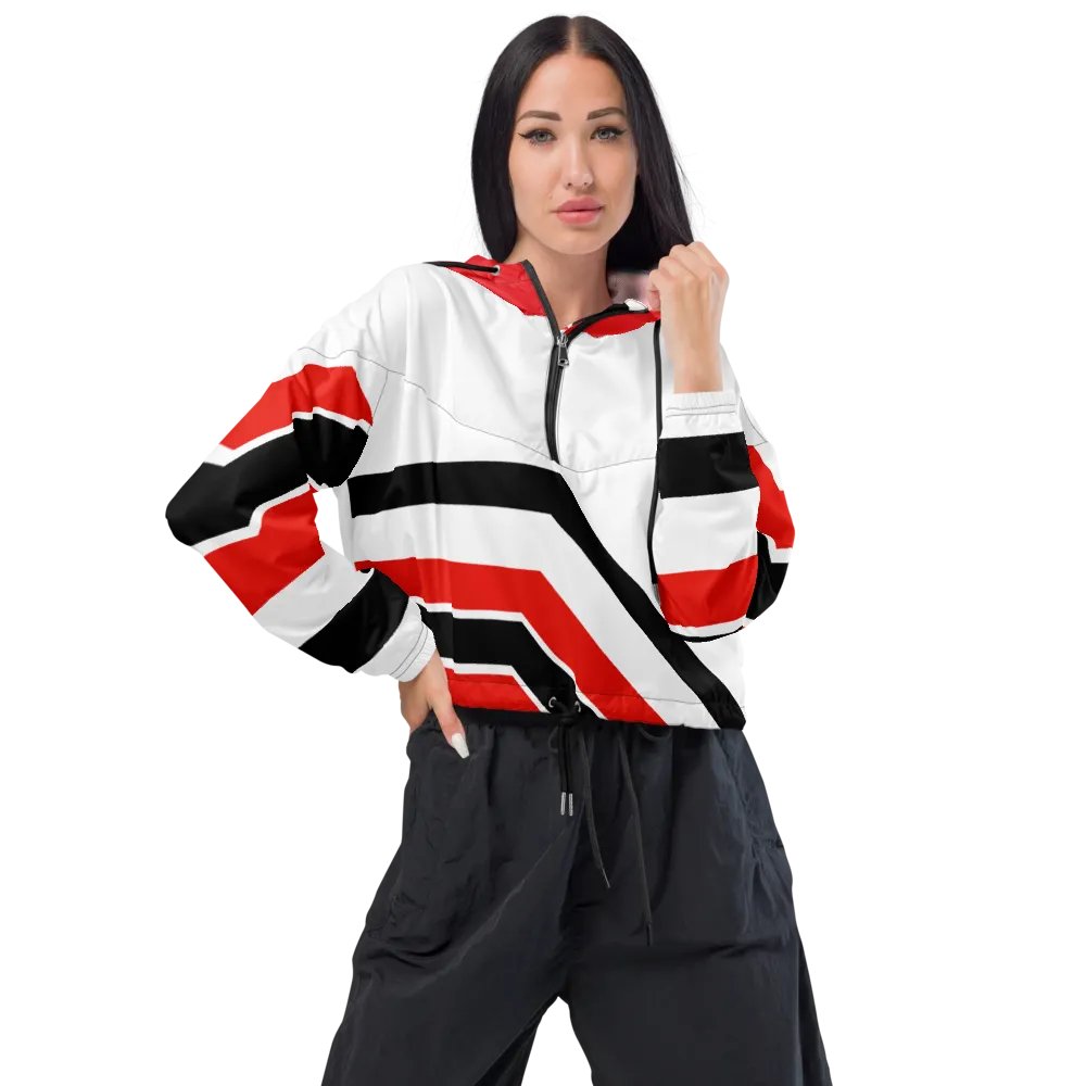 Red, Black & White Chevron Women’s Cropped Windbreaker product image (5)