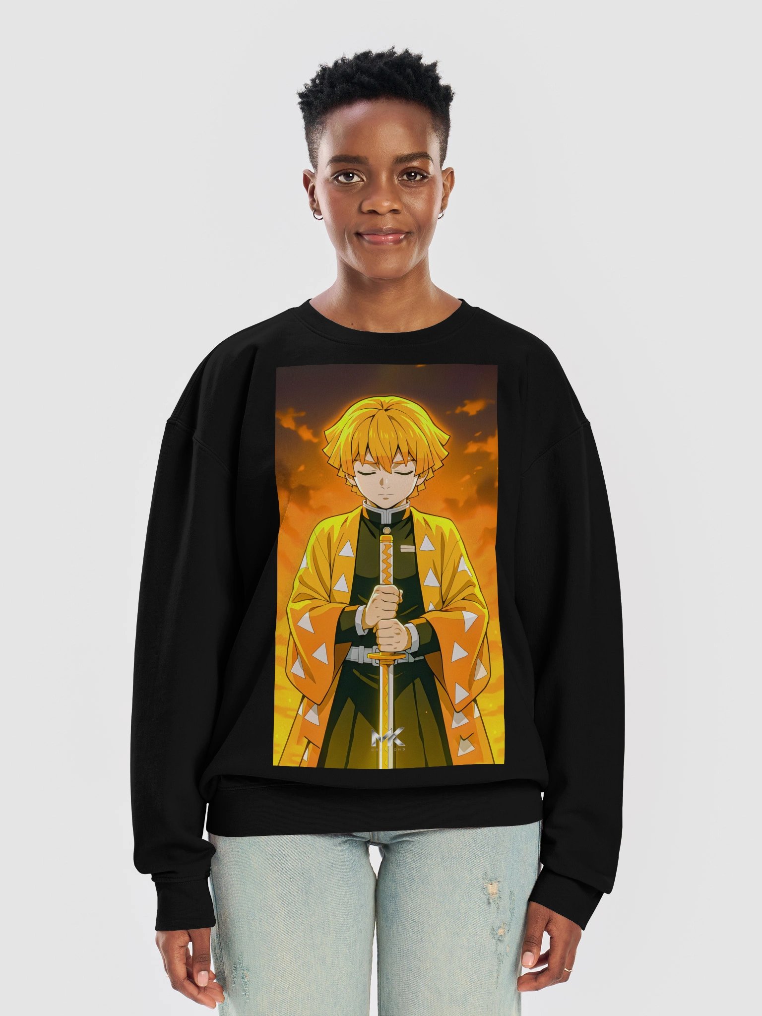 Fiery Anime Sword Pose Crewneck product image (9)