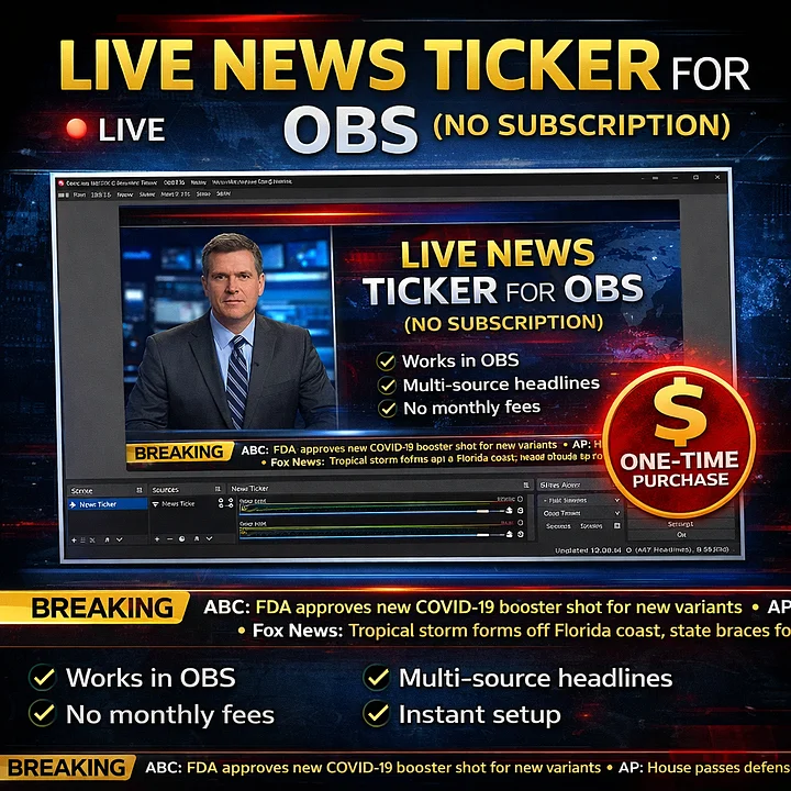 Live News Ticker for OBS (No Subscription) product image (1)