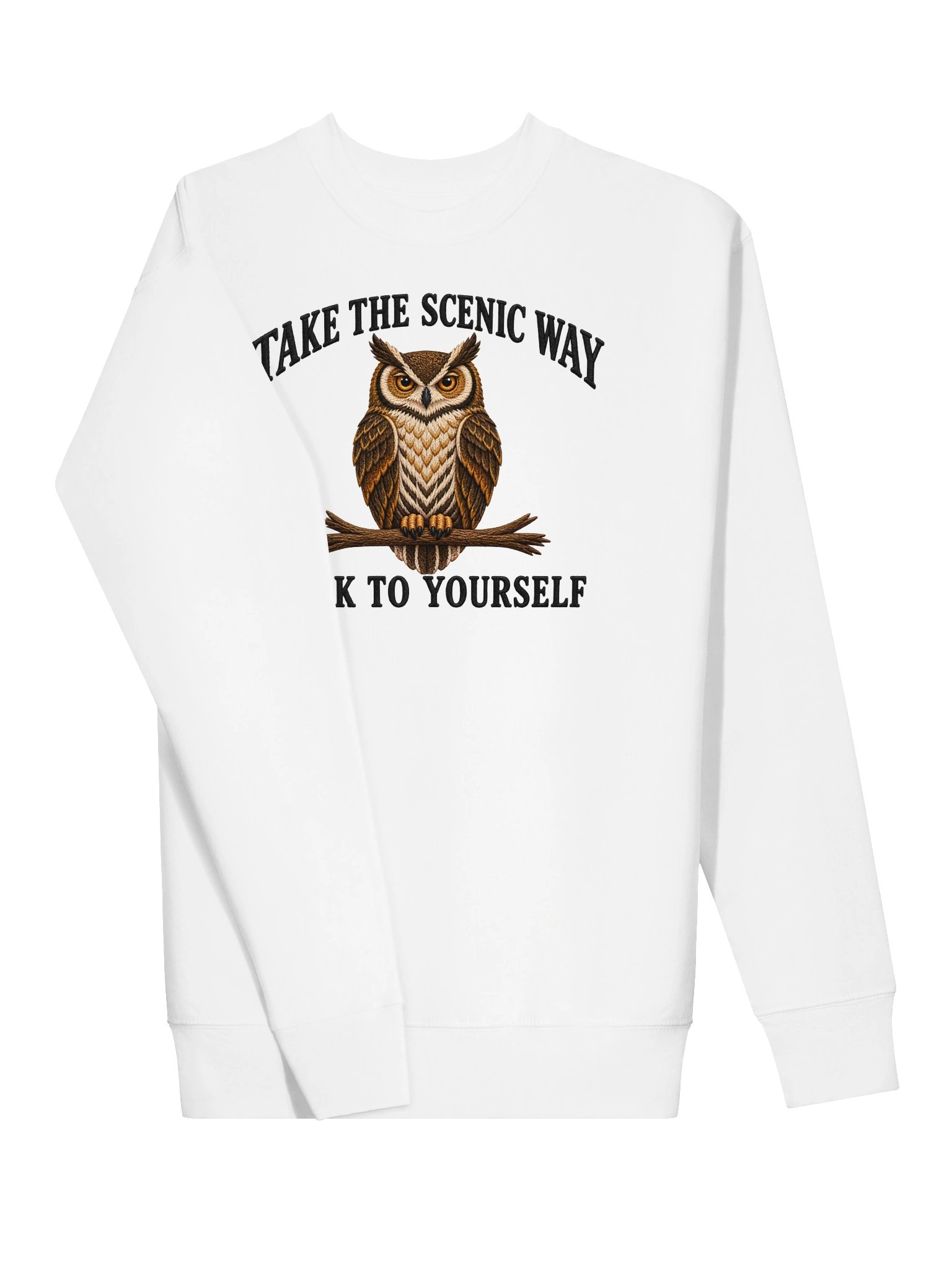 Take the Scenic Way Owl Sweatshirt | Vintage Faux Embroidery Cotton Heritage Crewneck product image (31)