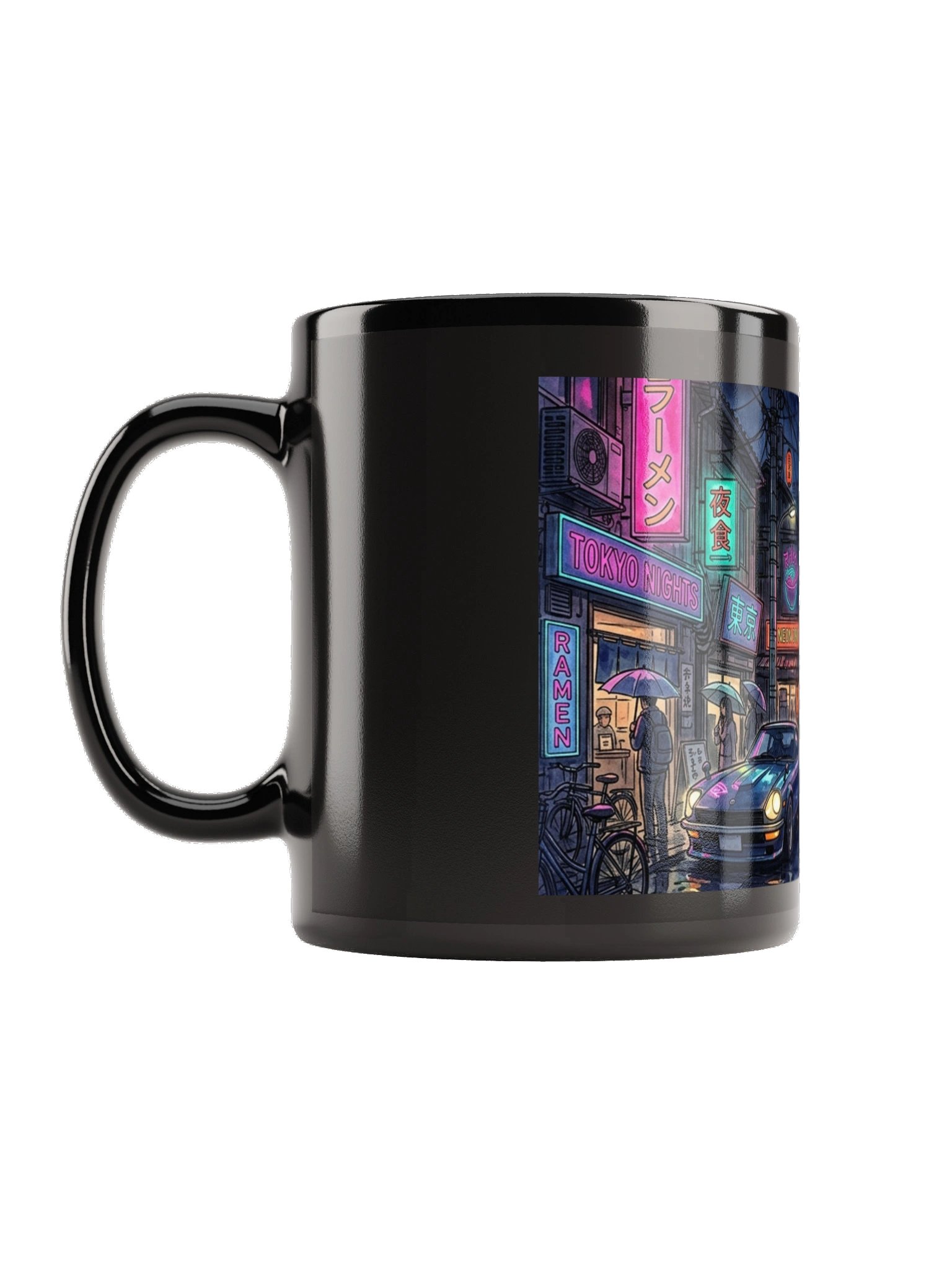 Tokyo Neon Night Retro Cyberpunk Black Glossy Mug product image (2)