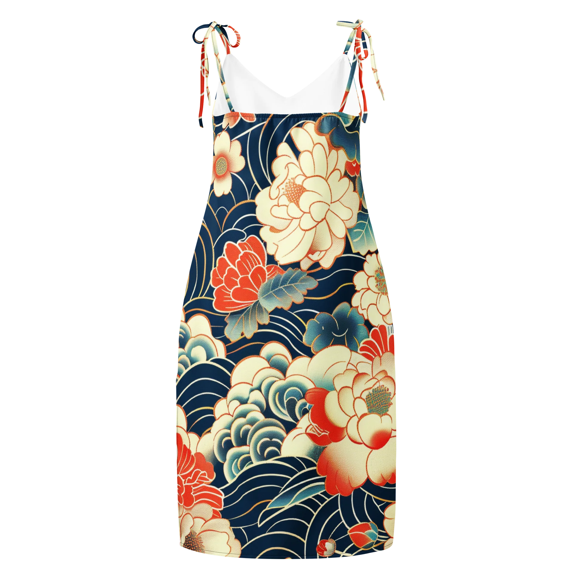 Traditional Japanese Floral Chiffon Slip Dress - Peony Wave Midi Dress product image (2)