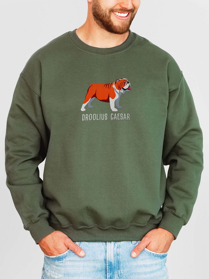 Droolius Caesar Sweatshirt (Embroidered) of an English Bulldog(Red & White) product image (2)