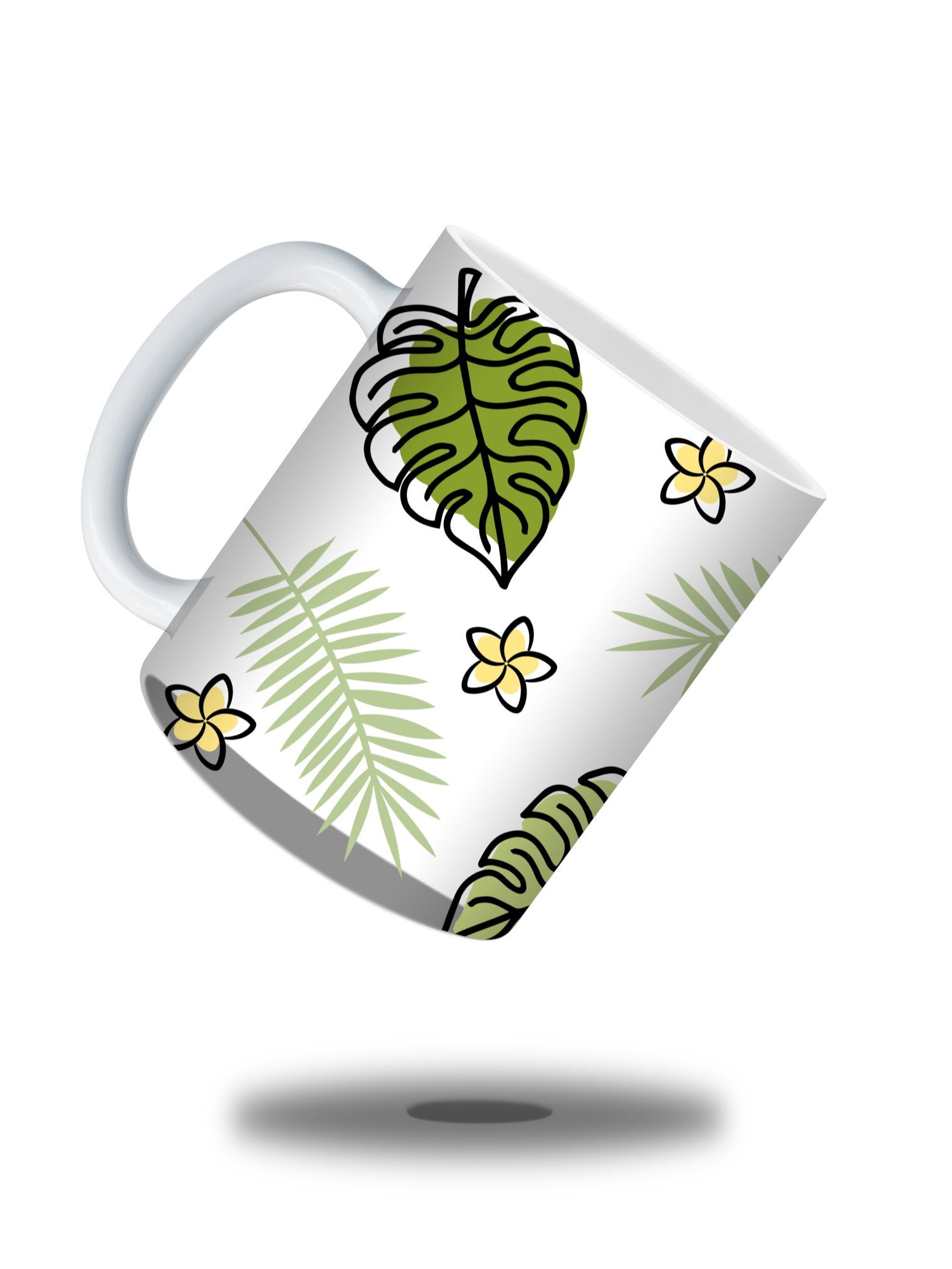 (Black Border) Monstera Tropical Leaves and Flowers 11oz Coffee Mug – Nature-Inspired Ceramic Cup with Monstera and Floral Design – Perfect Gift for Plant Lovers product image (1)