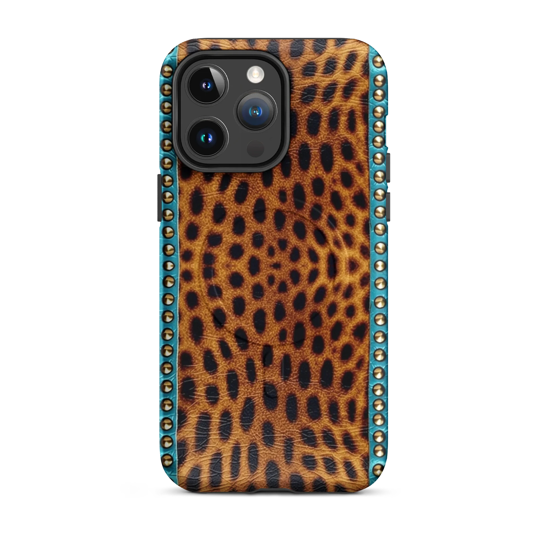 Turquoise & Leopard Leather Look - MagSafe Tough iPhone Case - Animal Print Design product image (2)