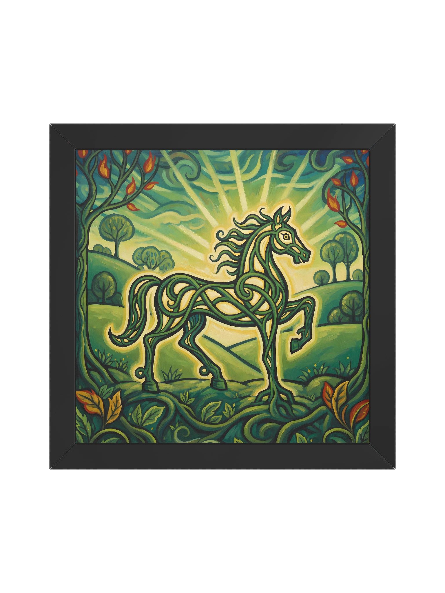 Lifted Hooves at Dawn - Vibrant Ayous Wood Framed Matte Poster product image (1)