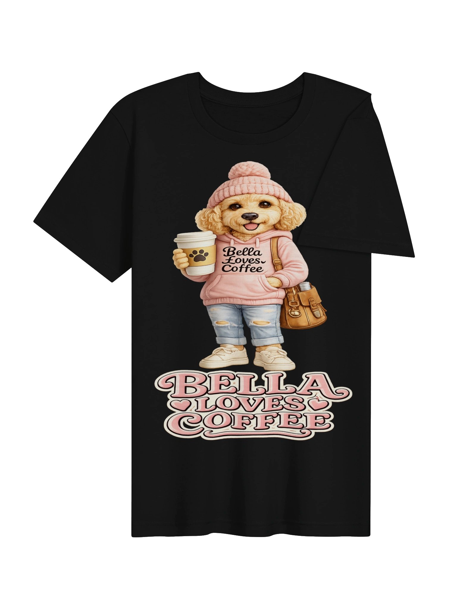Bella Loves Coffee – Cute Doodle Dog Adult Tee product image (4)
