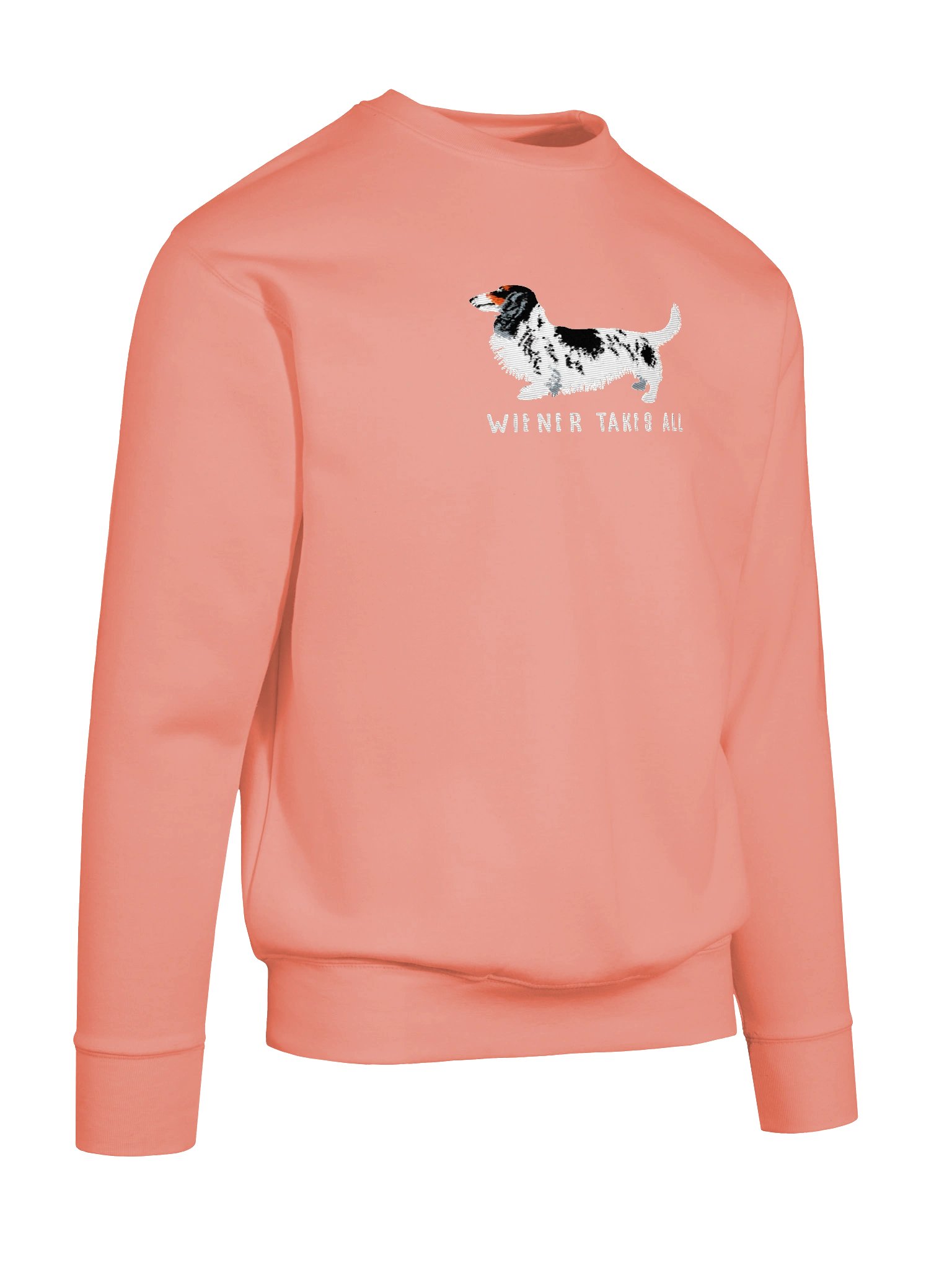 Wiener Takes All Sweatshirt (Embroidered) of a Longhaired Dachshund(Pied Black & White) product image (80)