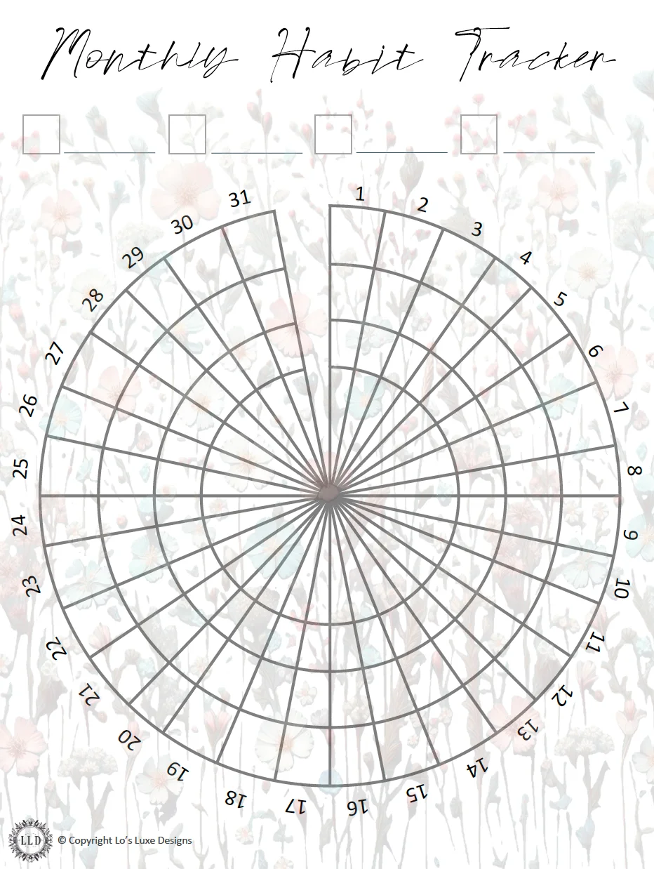 Monthly Habit Tracker - Wildflowers - Circle - 8.5x11 Printable product image (1)