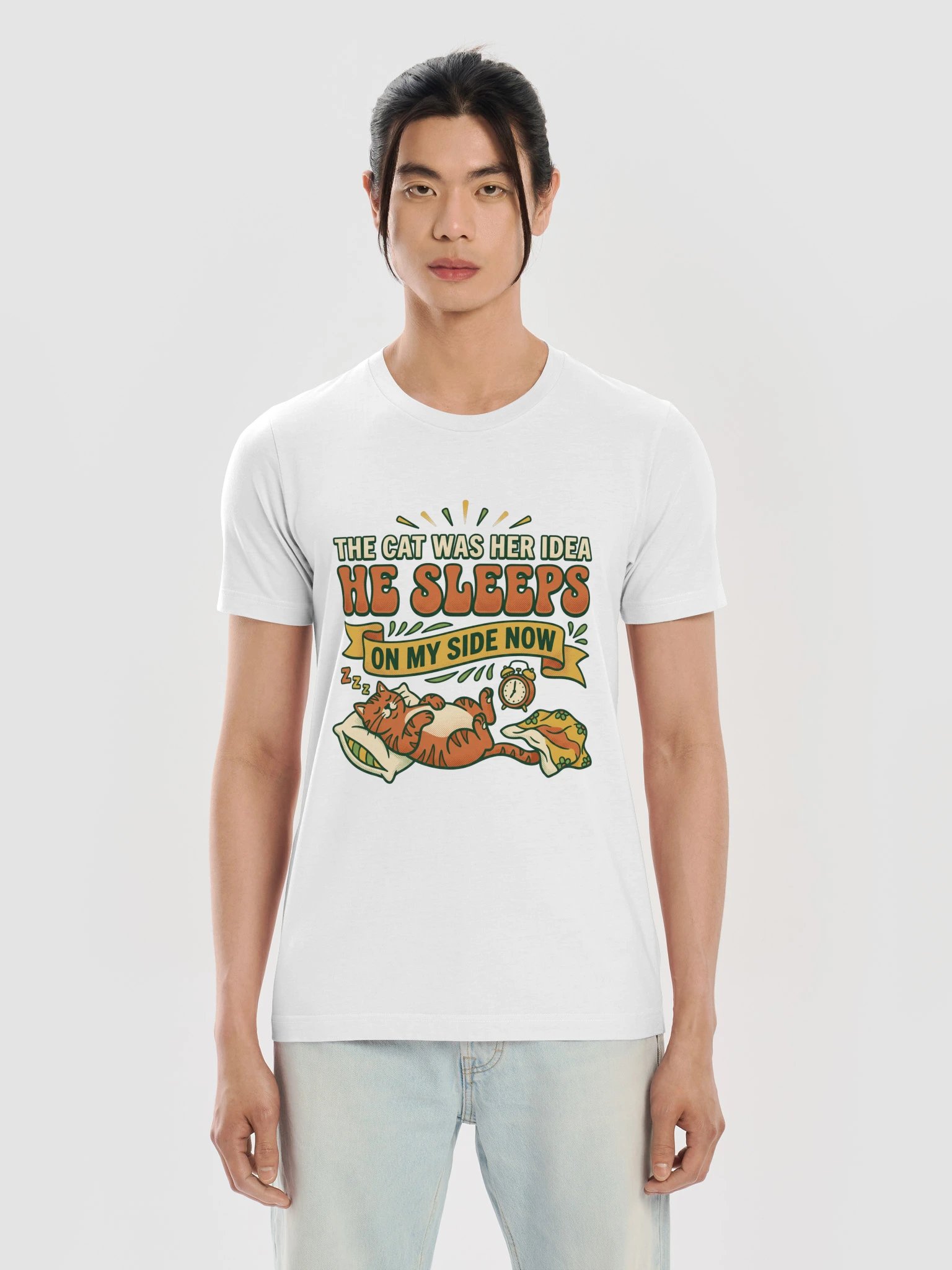 The Cat Was Her Idea He Sleeps On My Side Now Shirt - Funny Cat Dad Tee product image (5)
