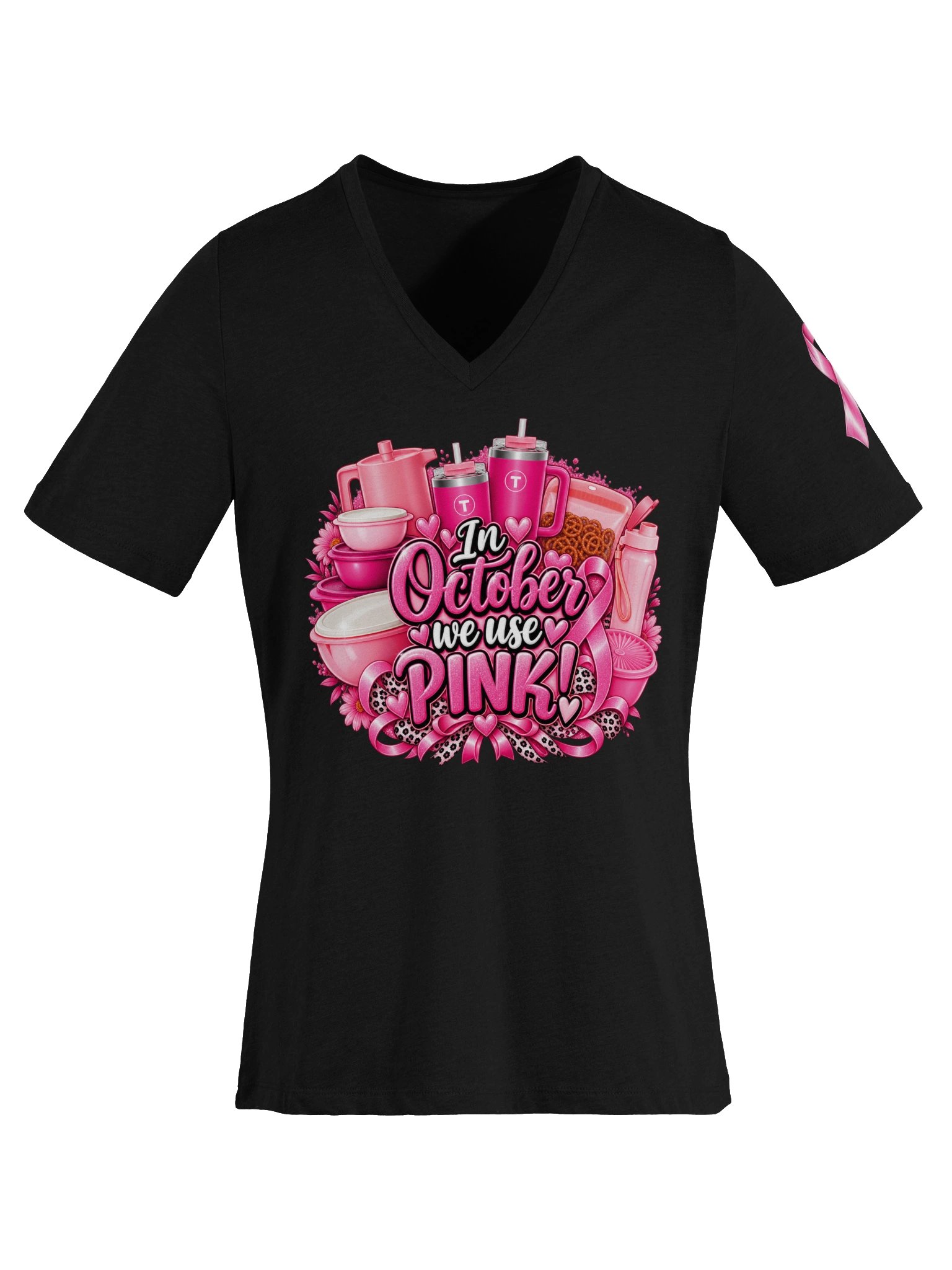 Breast Cancer Awareness Tupperware V-Neck Tee (Includes left sleeve design) product image (17)