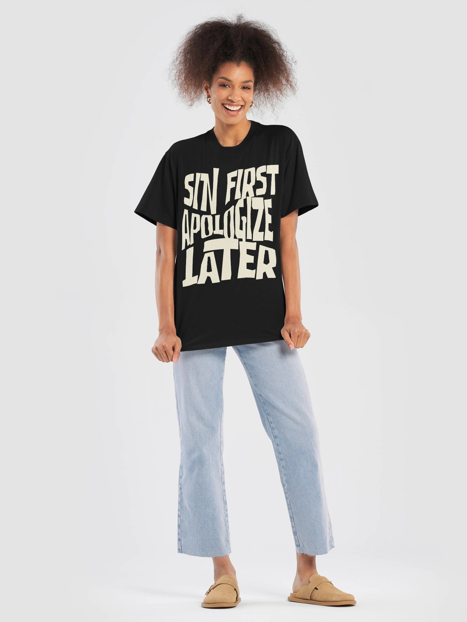 SIN FIRST APOLOGIZE LATER — Oversized Faded Tee product image (5)