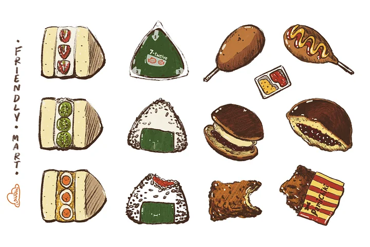 Konbini Friendly Mart Foods Vinyl Sticker Sheet product image (1)
