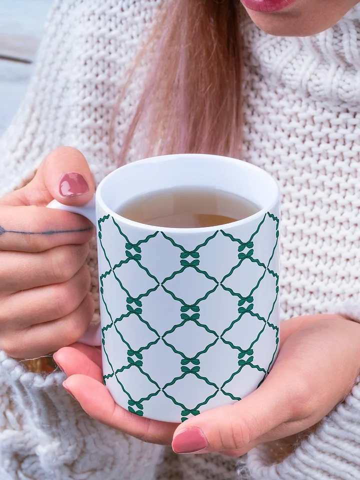 Bows and Ribbon Pattern Mug in White and Green product image (1)