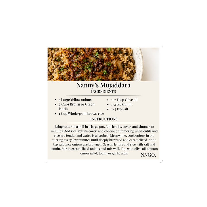 Nanny's Mujaddara Recipe Magnet product image (1)