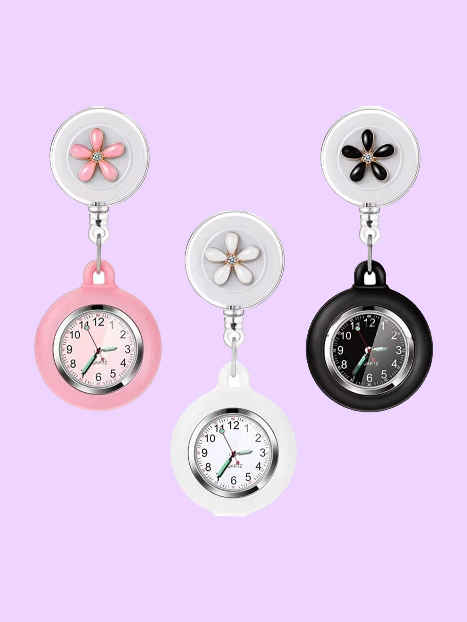Clip-On Retractable Nurse Fob Watch Set with Glow Hands (3-Pack) product image (1)