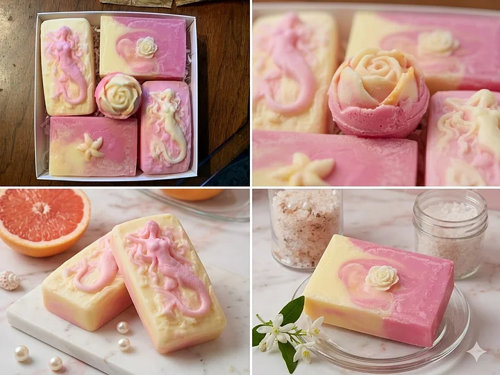 Pink Grapefruit Mermaid Box Set — Citrus Siren Handmade Bar Soap (4-Pack) product image (2)