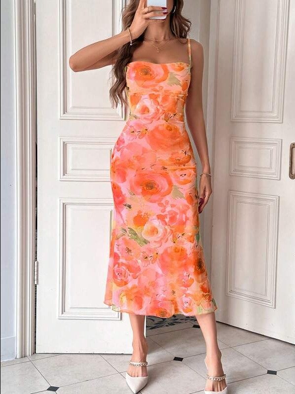 ADLEST Women's Elegant All-Over Floral Print Mermaid Dress,Vacation Outfits product image (2)