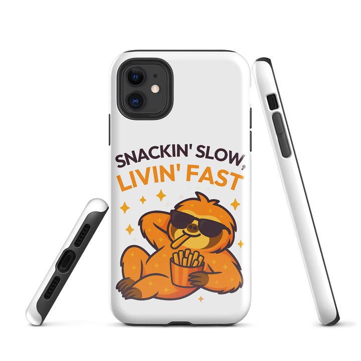 Snackin’ Slow, Livin’ Fast – Funny Sloth iPhone Case | Fries Lover Tough Phone Case – Sloths Having Snacks Collection product image (1)