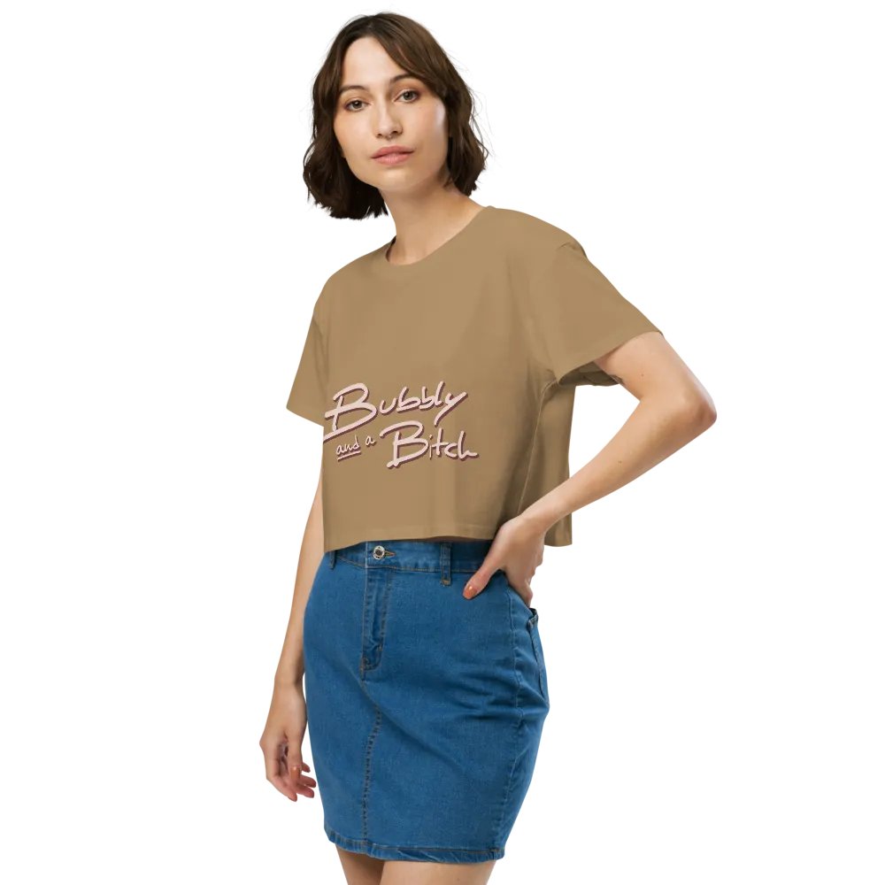 Bubbly and a B*tch (blush shadow design) printed cotton crop top product image (2)