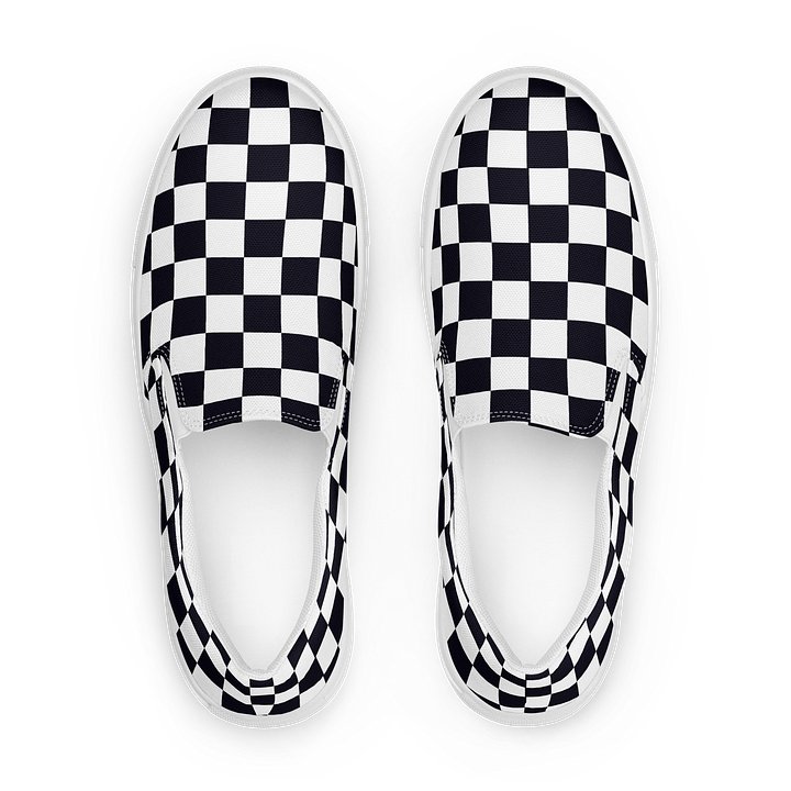 Black and White Chessboard Asymmetrical Women's Slip-On Canvas Shoes product image (1)