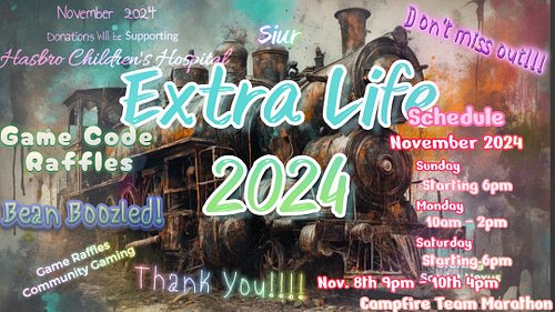 Beginning November 2024 we will be participating in Extra Life and raising money for Hasbro Childrens!!

Don't miss out!!! we...