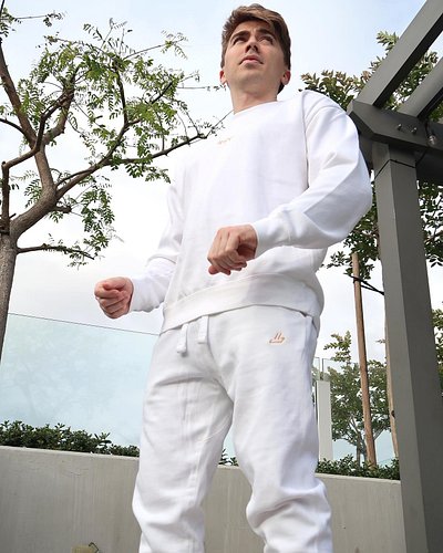 now available in season 2 the white ‘drip’ sweat set, premium cotton, embroidered, orange on white