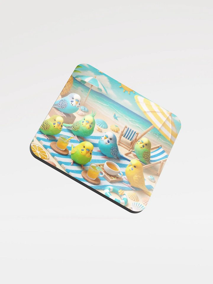 Perch & Sip – Glossed Cork Coaster with Parakeet Art 12 product image (1)