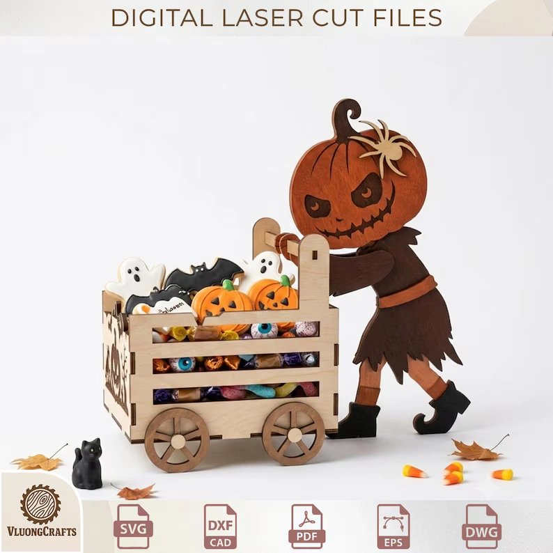 3D Halloween Candy Box SVG Bundle – Spooky Treat Cart Laser Cut Files for Glowforge & Woodworking product image (9)