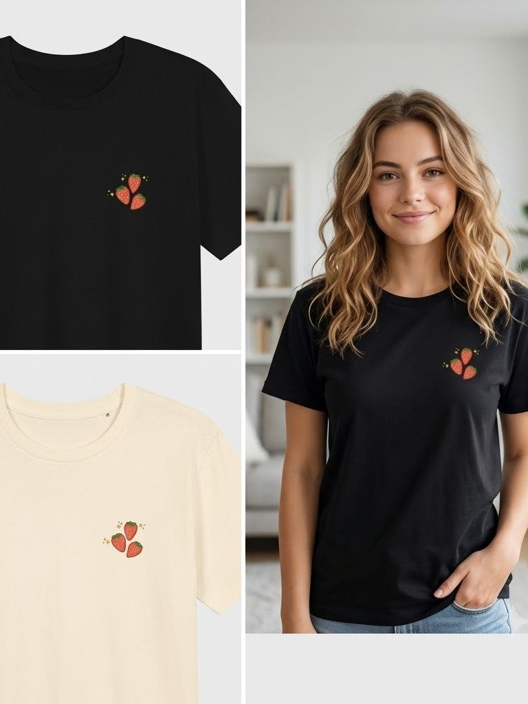 Cute Strawberry Embroidered T-Shirt for Women | Minimalist Fruit Graphic Tee | Aesthetic Summer Shirt | Strawberry Lover Gift product image (2)