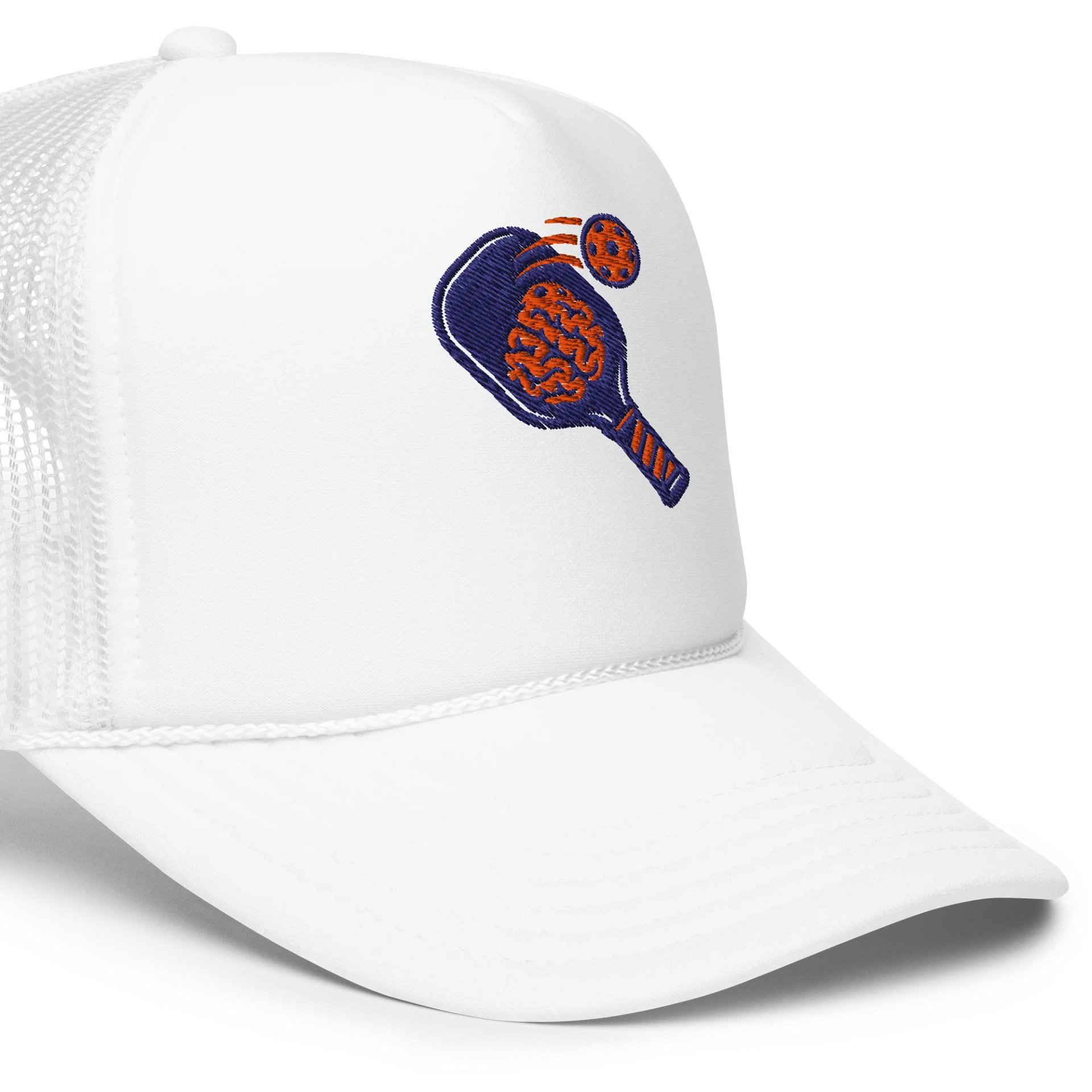 Pickleball Brain Power Hat – White Unisex Adjustable Cap with Paddle & Brain Smash Design product image (5)