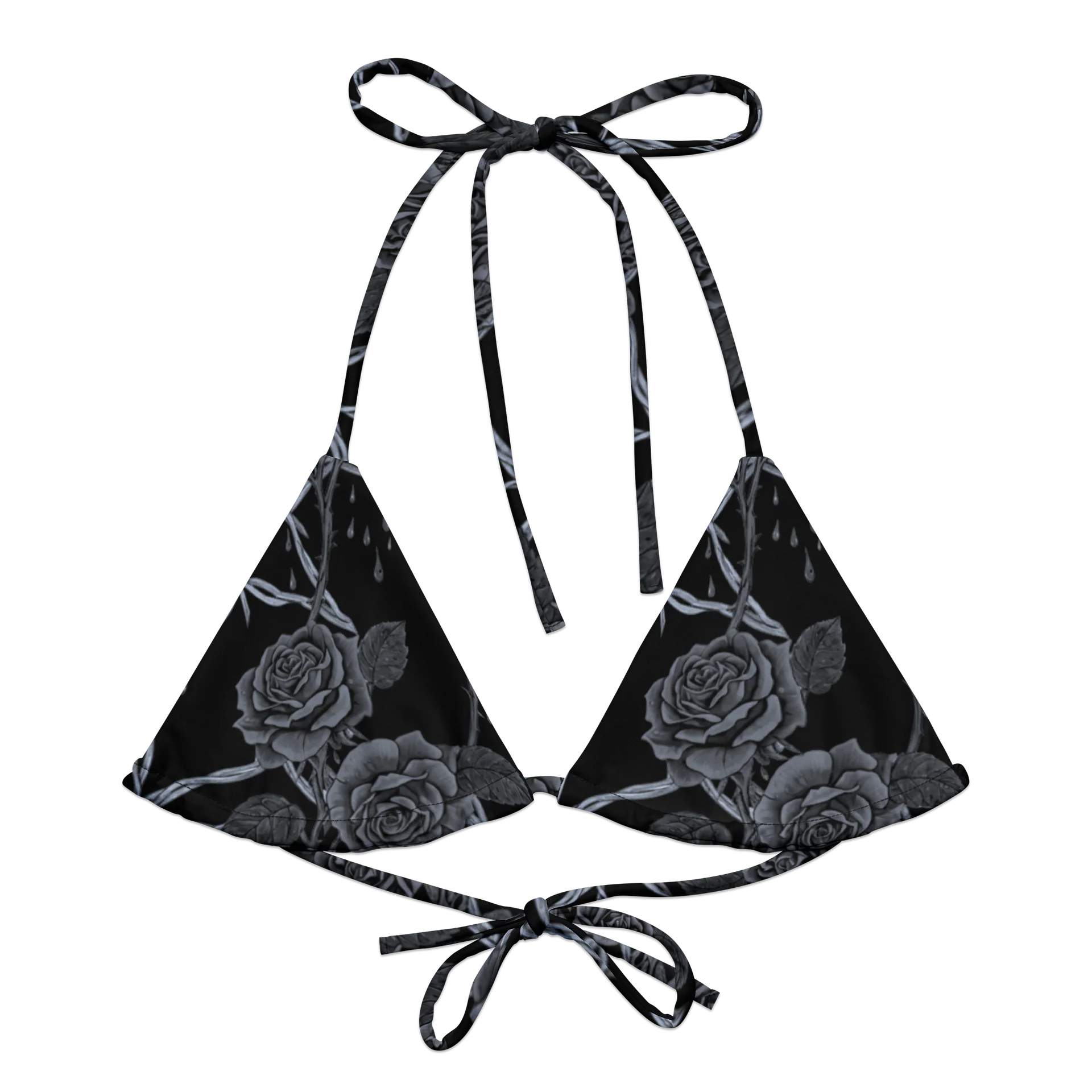 Grayscale Barbed Wire & Roses String Bikini Top product image (2)
