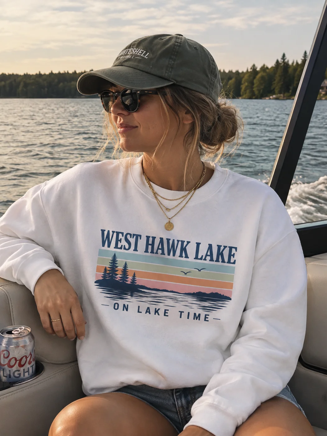 West hawk Lake Sunset Crewneck - 100% Cotton exterior product image (2)