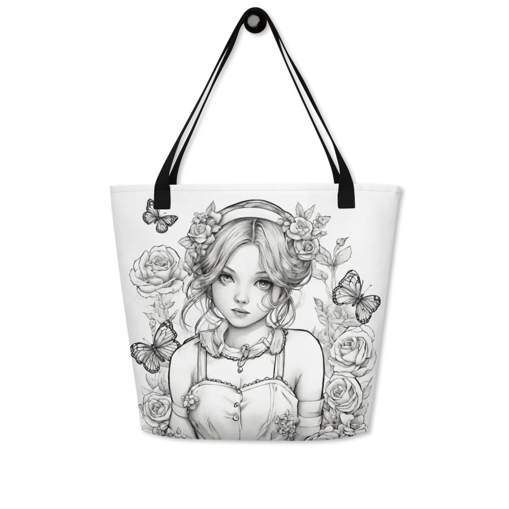 Monochrome Girl, Roses and Butterflies Design Tote Bag product image (8)