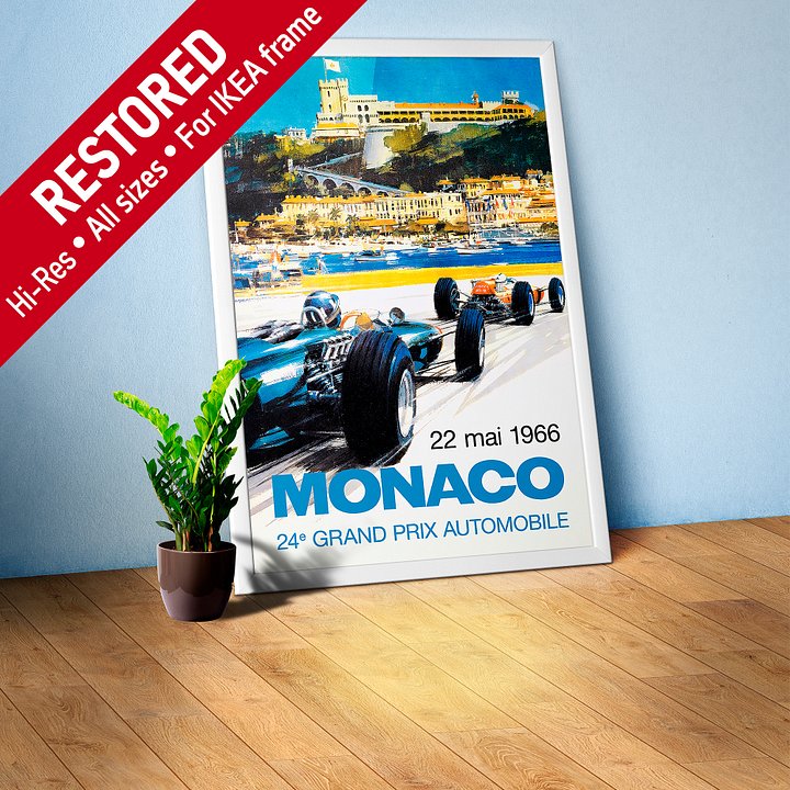 Monaco Vintage F1 Grand Prix, 1966 poster — Vintage Formula 1 poster, Monaco Grand Prix poster, retro travel poster, retro travel art product image (1)