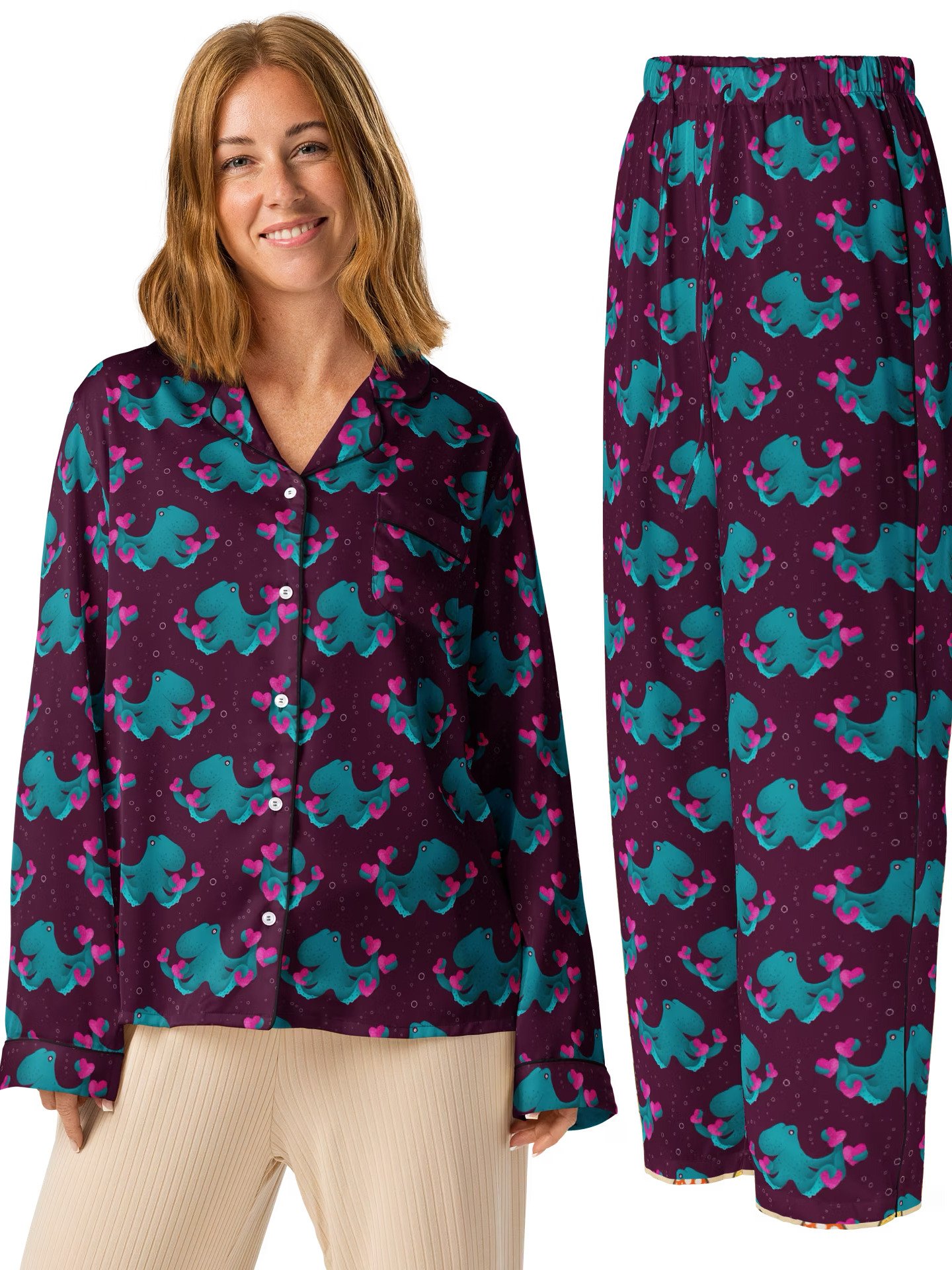 Octopus and Hearts Ladies Long Sleeve Pajama Set  product image (1)